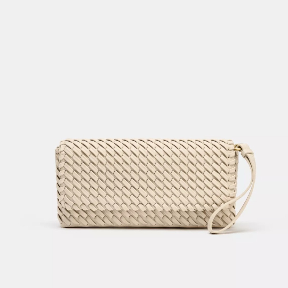 ZARA Woven Braided Clutch Wristlet Purse New Cream